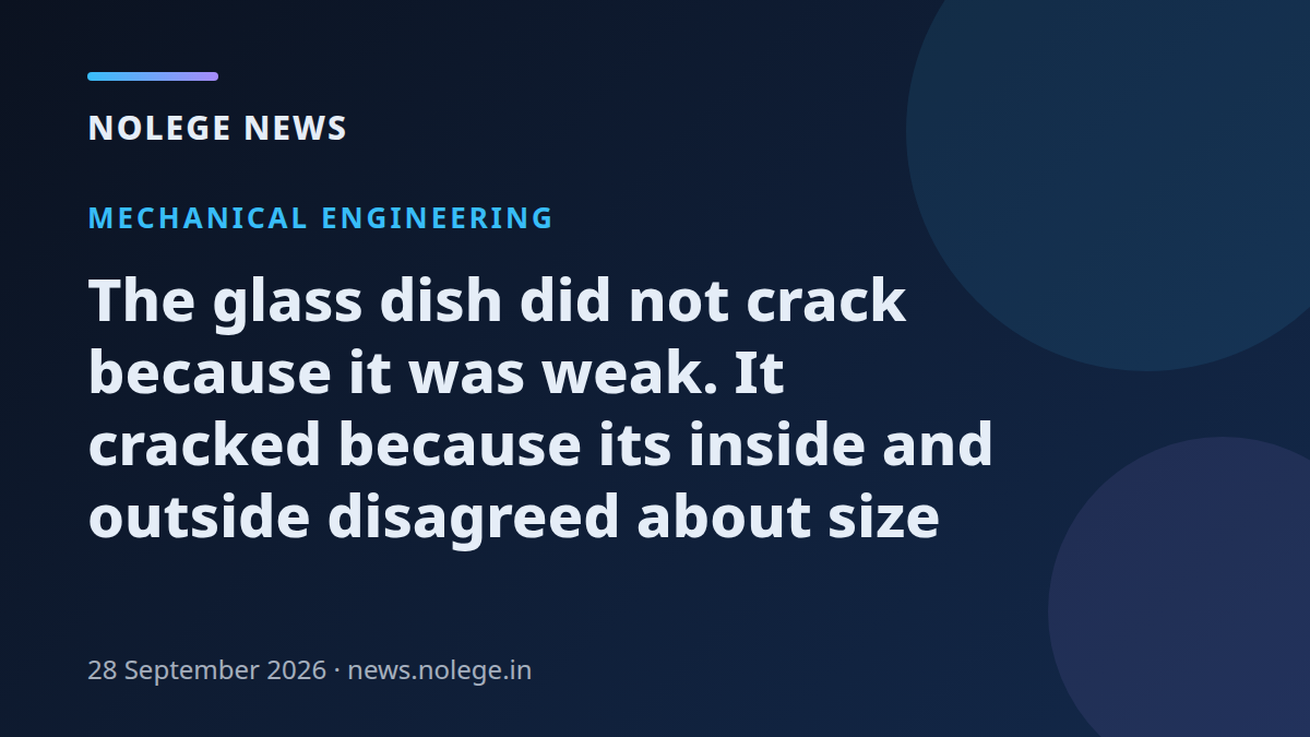 The glass dish did not crack because it was weak. It cracked because its inside and outside disagreed about size